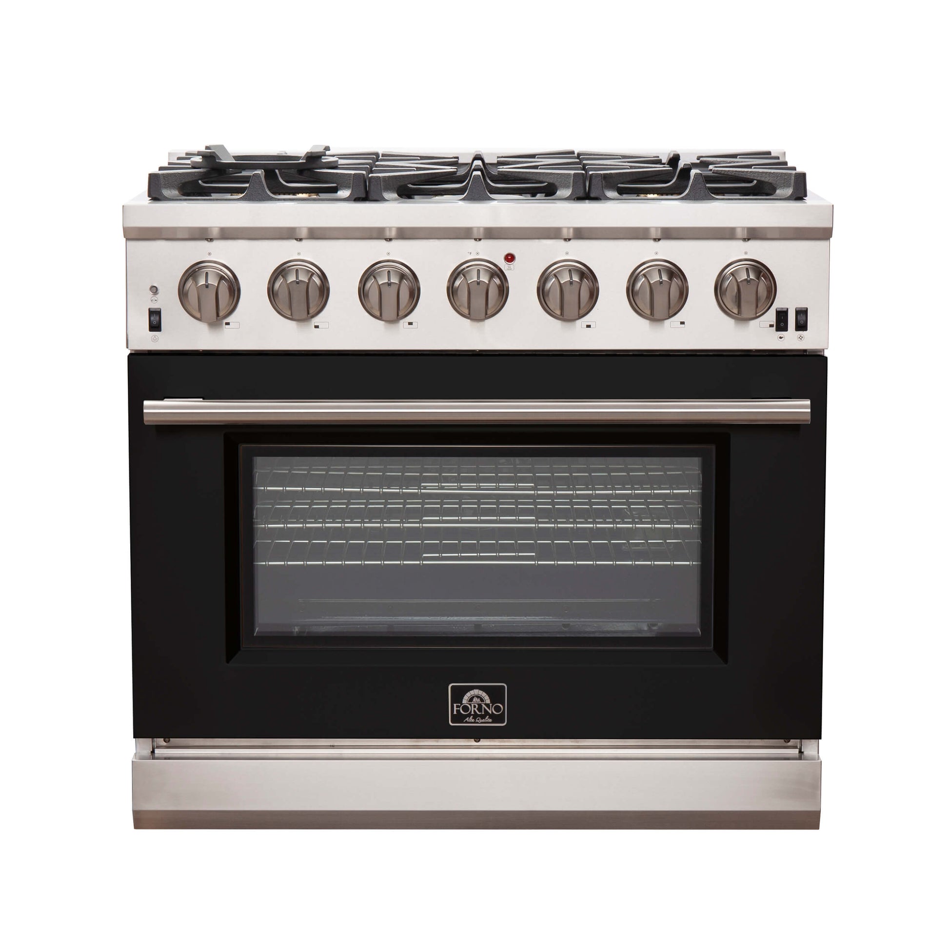 Forno Capriasca 36-Inch Gas Range, Stainless Steel, 6 Brass Burners, 120,000 BTU, Convection Oven, Energy Efficient 