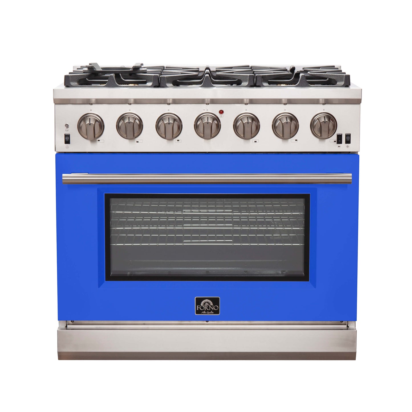 Forno Capriasca 36-Inch Gas Range, Stainless Steel, 6 Brass Burners, 120,000 BTU, Convection Oven, Energy Efficient 