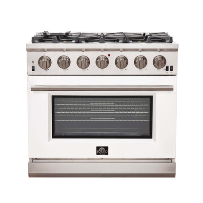 Forno Capriasca 36-Inch Gas Range, Stainless Steel, 6 Brass Burners, 120,000 BTU, Convection Oven, Energy Efficient 