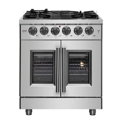 Forno Massimo 30-Inch Freestanding French Door Gas Range, 4 Burners, Convection Oven, Energy Efficient 