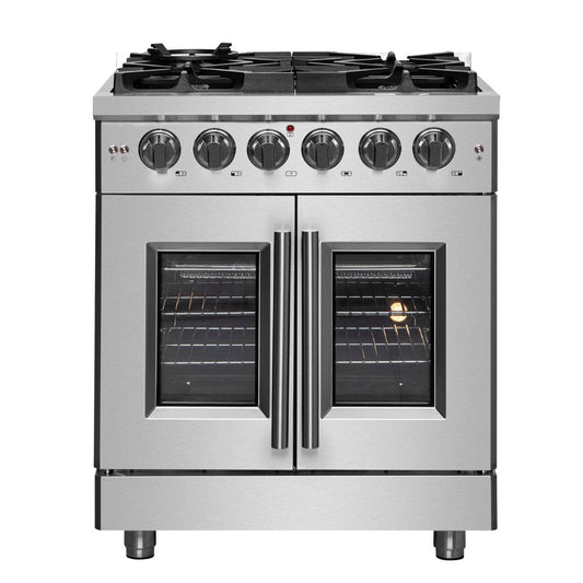 Forno Massimo 30-Inch Freestanding French Door Gas Range, 4 Burners, Convection Oven, Energy Efficient 