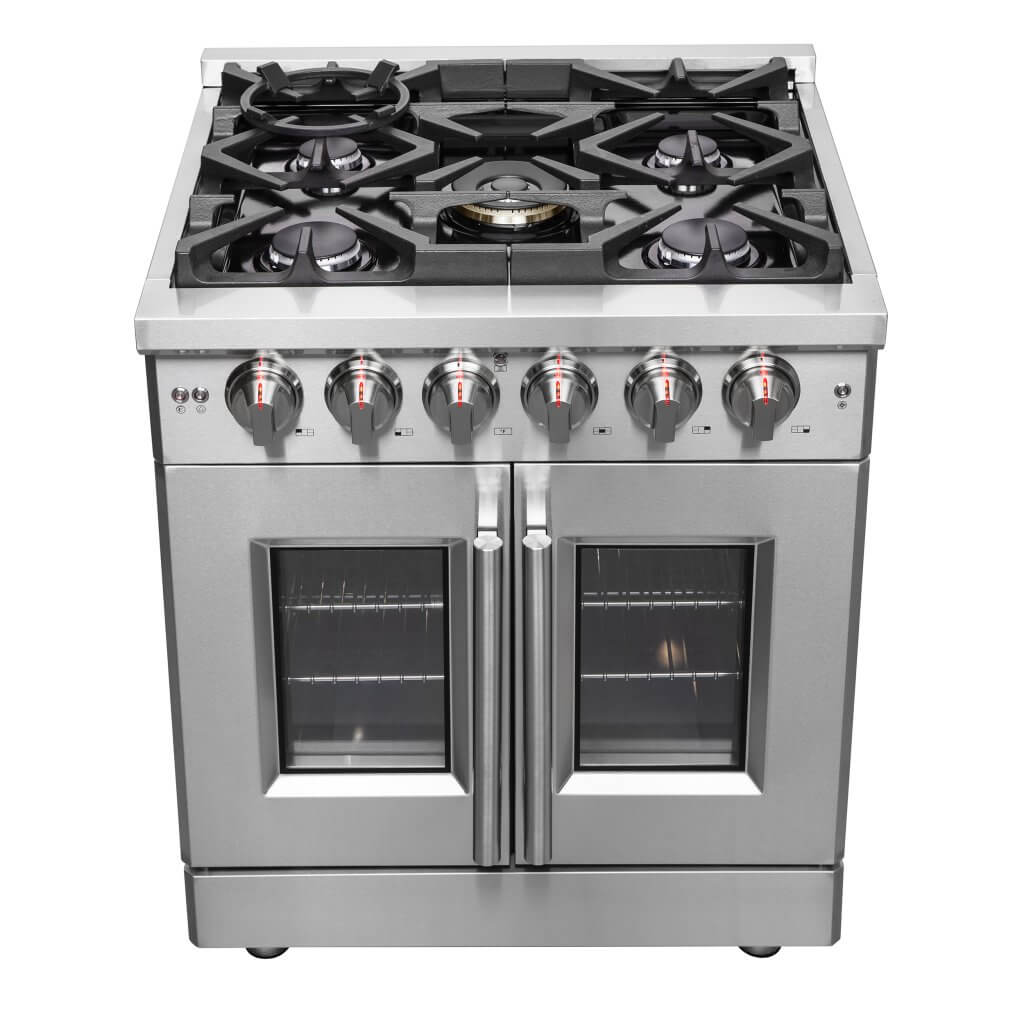 Forno Massimo 30-Inch Freestanding French Door Gas Range, 4 Burners, Convection Oven, Energy Efficient 