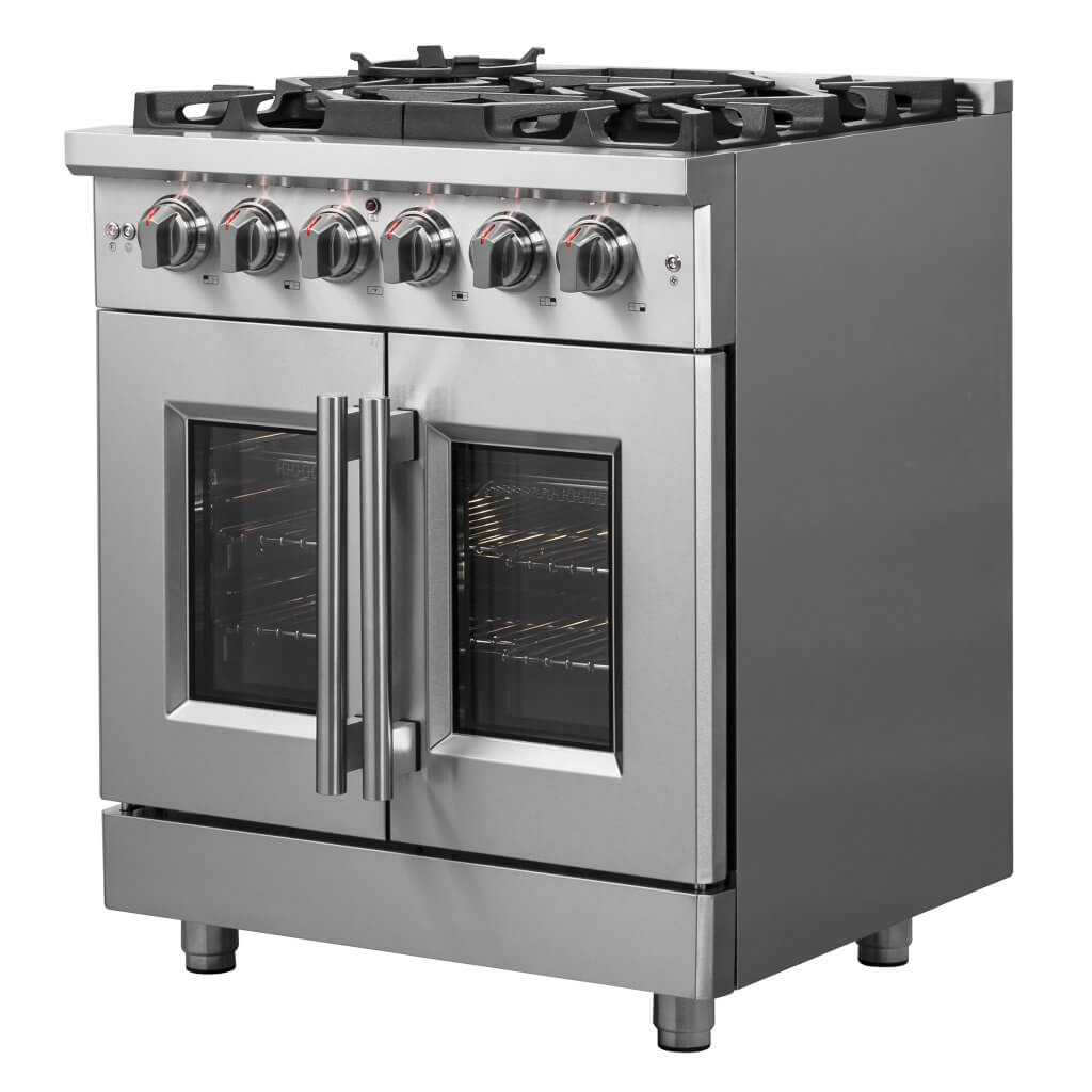 Forno Massimo 30-Inch Freestanding French Door Gas Range, 4 Burners, Convection Oven, Energy Efficient 