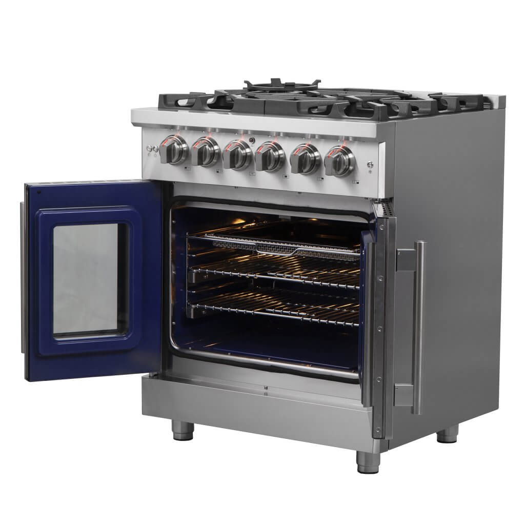 Forno Massimo 30-Inch Freestanding French Door Gas Range, 4 Burners, Convection Oven, Energy Efficient 