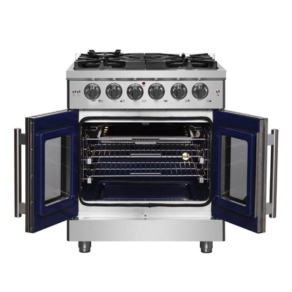 Forno Massimo 30-Inch Freestanding French Door Gas Range, 4 Burners, Convection Oven, Energy Efficient 