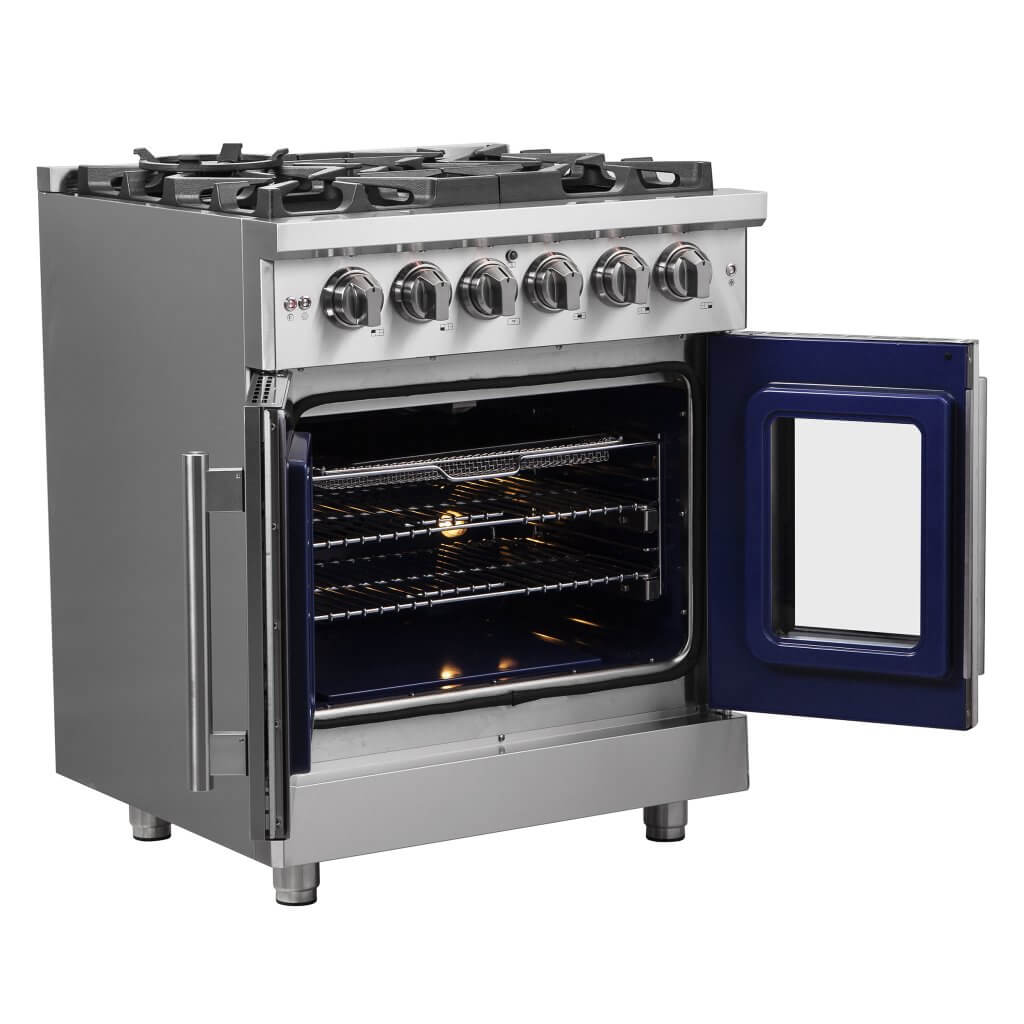 Forno Massimo 30-Inch Freestanding French Door Gas Range, 4 Burners, Convection Oven, Energy Efficient 