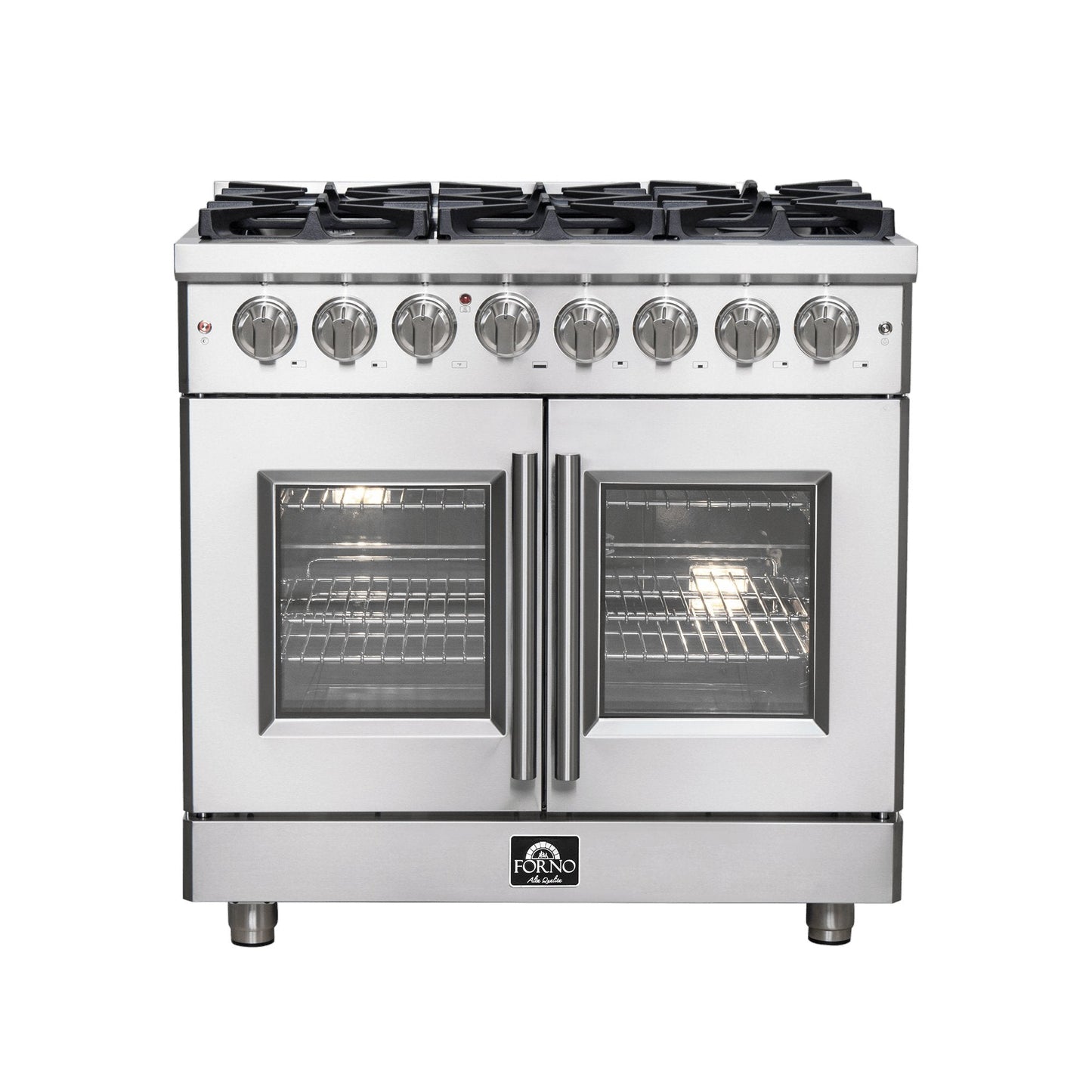 Forno Massimo 36-Inch Freestanding French Door Dual Fuel Range, 6 Burners, True Convection Oven 