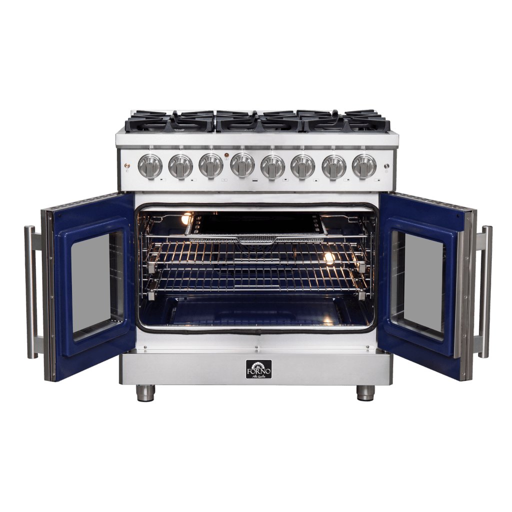 Forno Massimo 36-Inch Freestanding French Door Dual Fuel Range, 6 Burners, True Convection Oven 