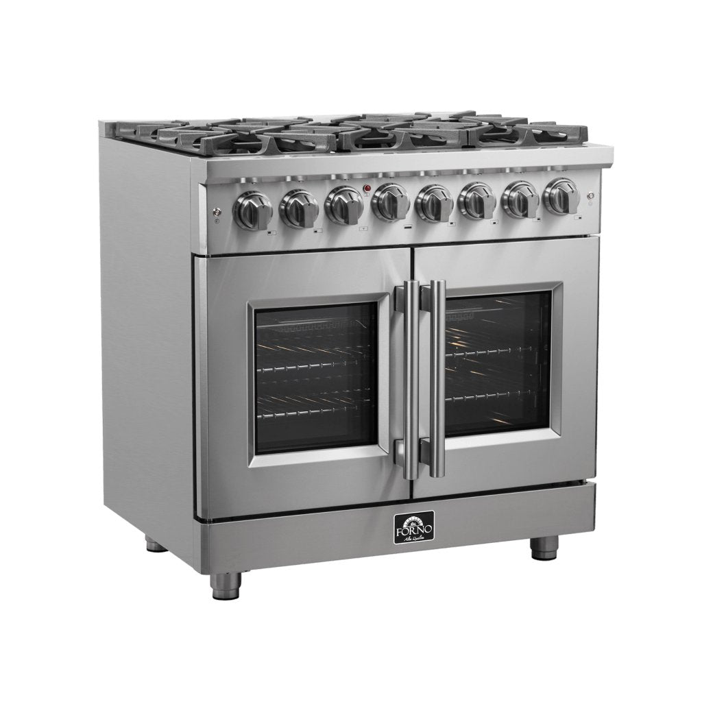 Forno Massimo 36-Inch Freestanding French Door Dual Fuel Range, 6 Burners, True Convection Oven 