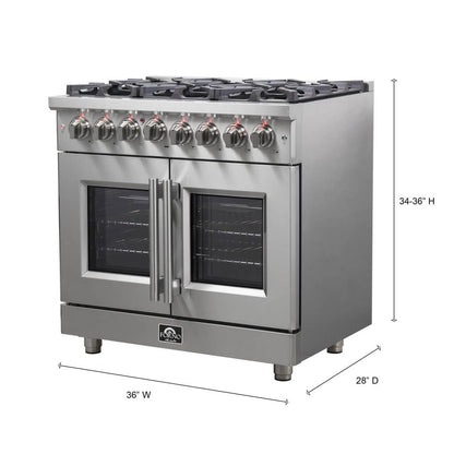 Forno Massimo 36-Inch Freestanding French Door Dual Fuel Range, 6 Burners, True Convection Oven 