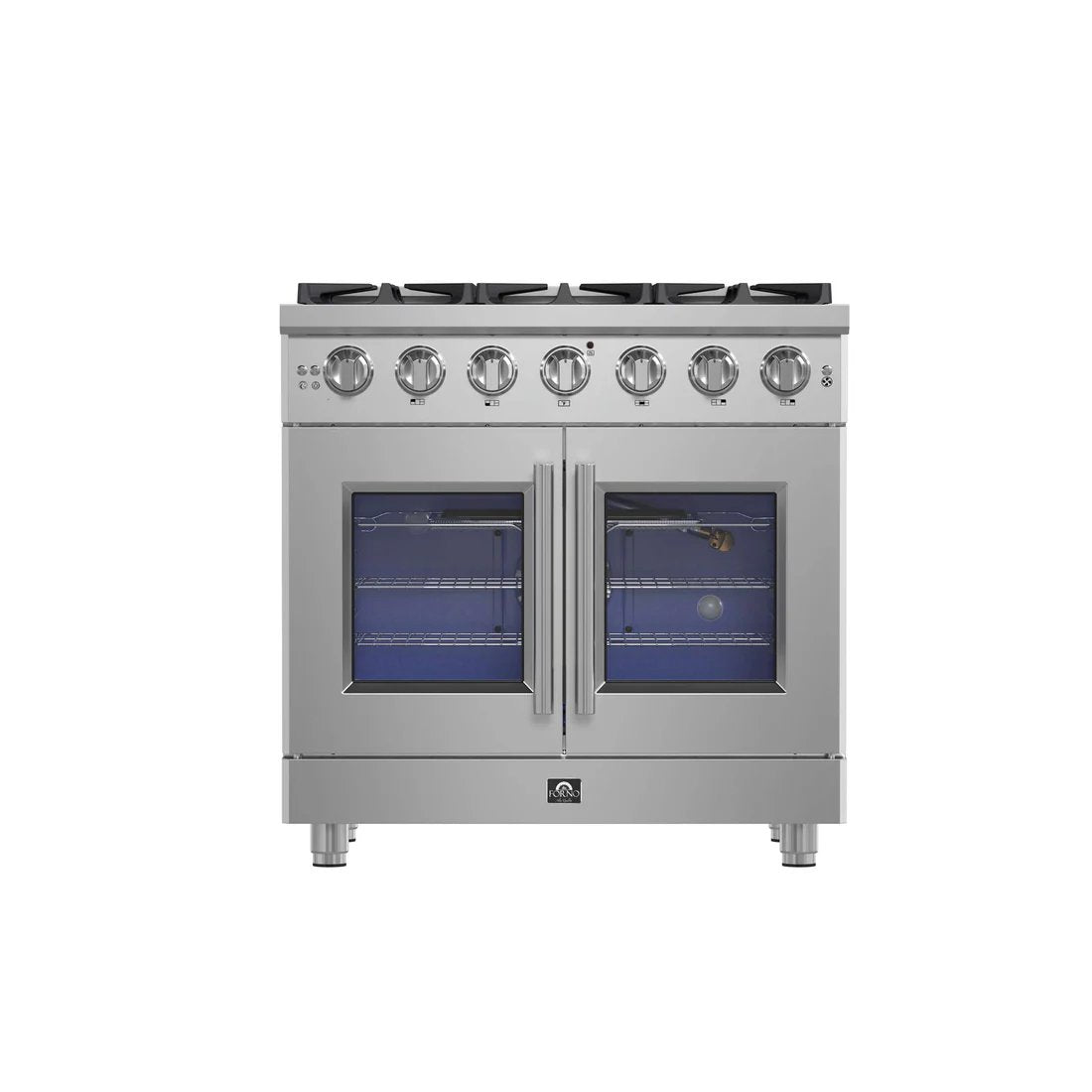 Forno Massimo 36-Inch Freestanding French Door Gas Range, 6 Burners, Convection Oven, Energy Efficient 