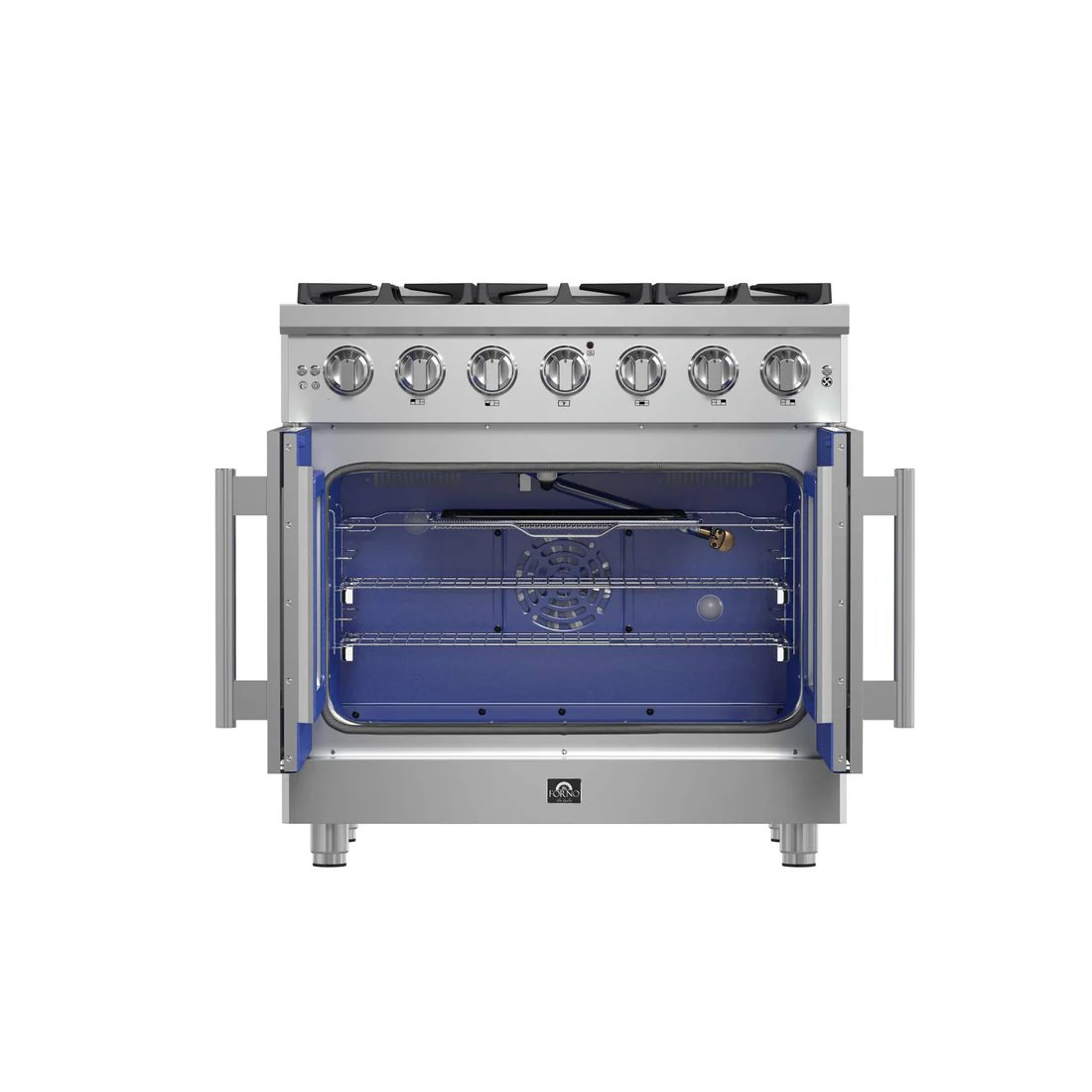 Forno Massimo 36-Inch Freestanding French Door Gas Range, 6 Burners, Convection Oven, Energy Efficient 